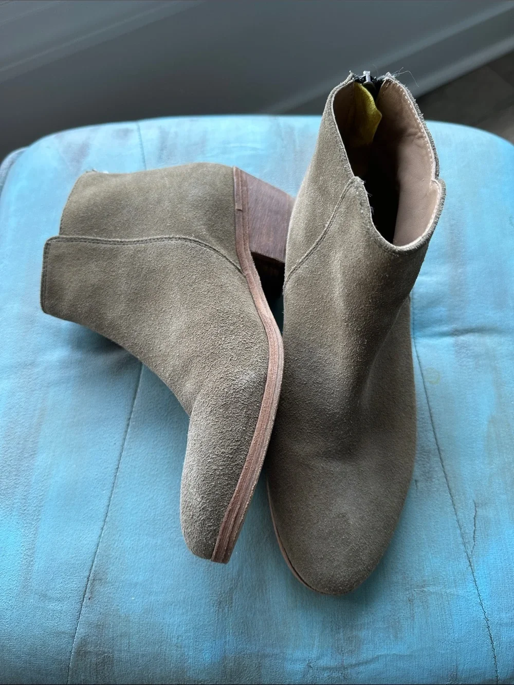 Joules Suede Ankle Boots in Taupe Green